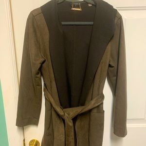 TAHARI Suede dress coat with hood NWOT